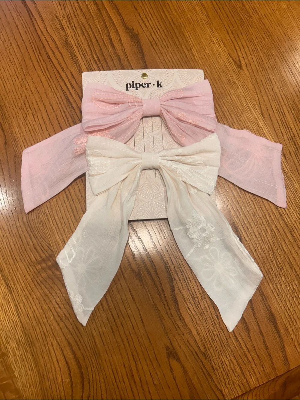 Piper Pink and Cream Embroidered Floral Bow Clip